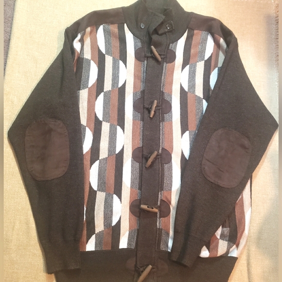 Mens Silversilk Dark Brown Multi Colored Zip Up Mock Neck Sweater Size XLarge - Picture 11 of 11